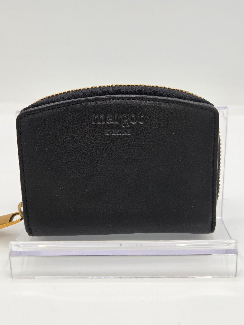 Margot New York Gina Compact Wallet | Black Pebbled Leather | Zip Around